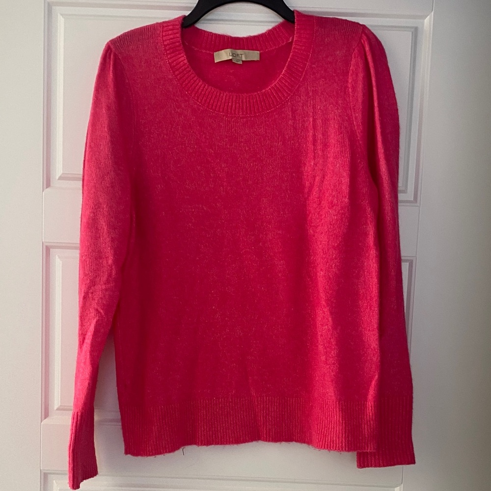 LOFT Bold Pink Crew Neck Sweater